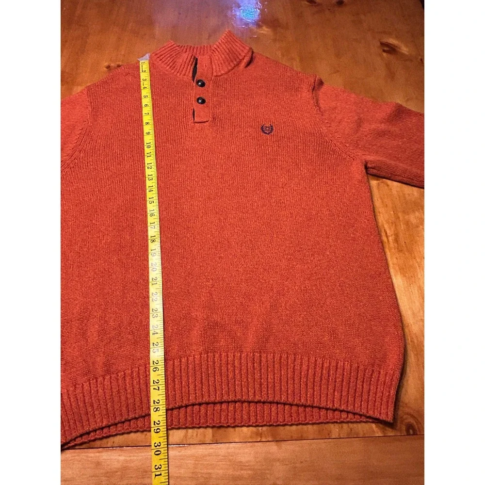 Chaps Preppy Gorpcore Fall Orange Cotton Mock Neck Henley Sweater Elbow Patches